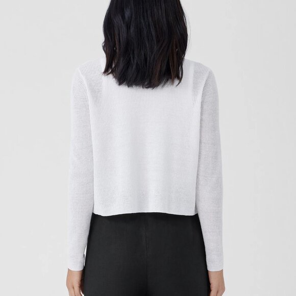 Eileen Fisher Organic Linen Cotton Airy Tuck Cropped White Cardigan Size SP - Picture 6 of 8
